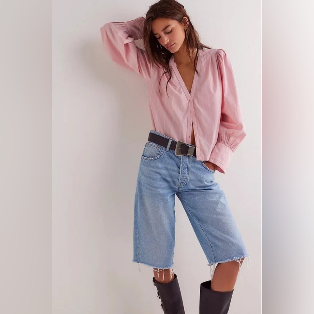 We The Free Farmhouse Fresh Striped Shirt- Pink Combo